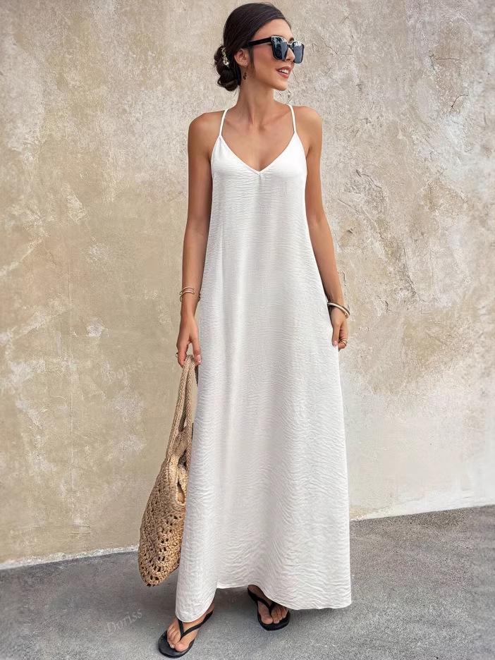 European Fashion V-neck Backless Sleeveless Spaghetti Strap Dress 2026
