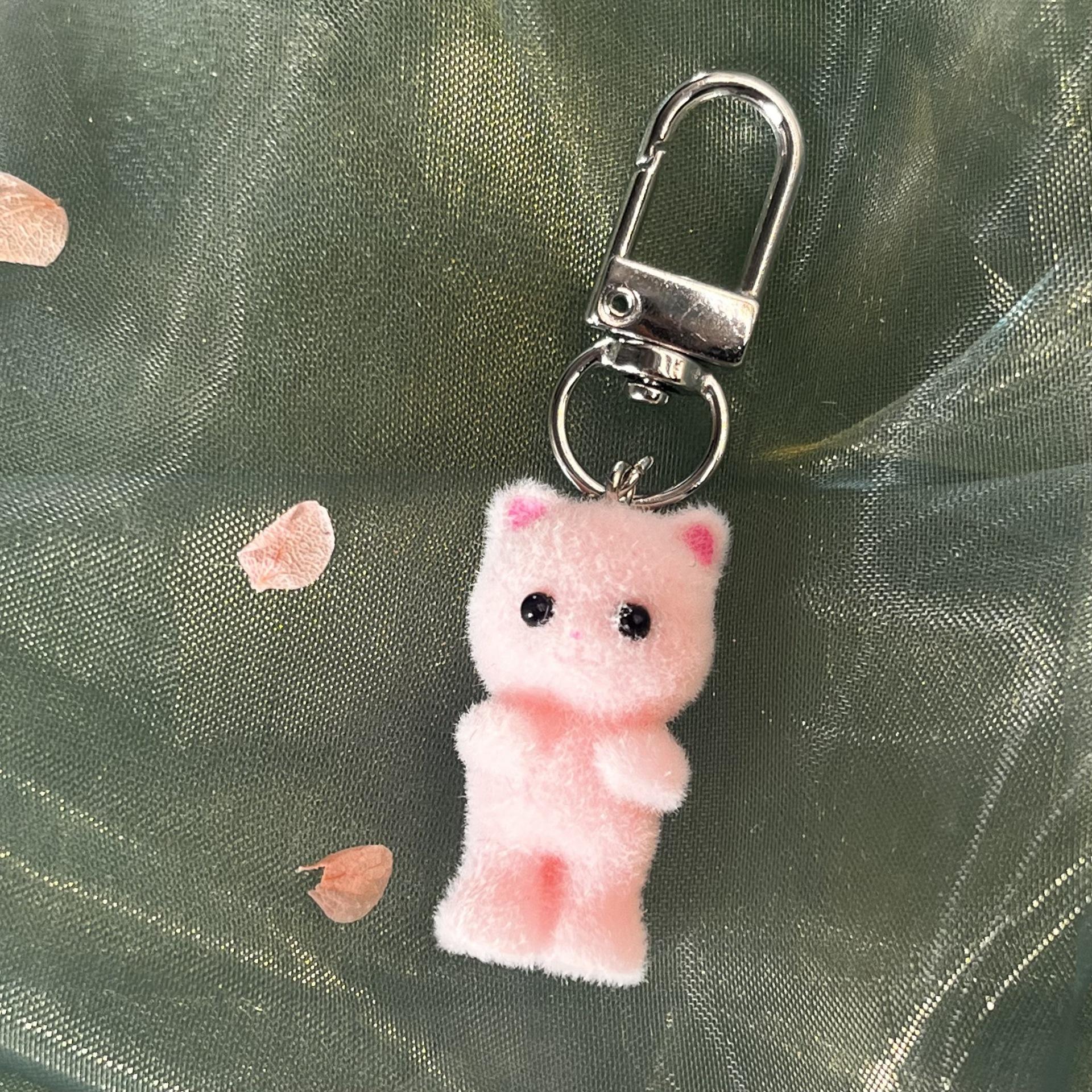 

3D Cartoon Flocking Cat Key Ring Kawaii Soft Plush Animal Pendant For Car Bag Keychain Diy Ornament Keyring For Women Men Gift (As shown-20007)-