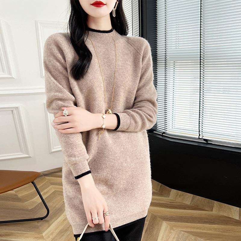 2024 Women's Mid-Length Wool Sweater Dress – Warm Half-High Collar, Hip-Hugging Knit, Perfect Inner Layer for Coats