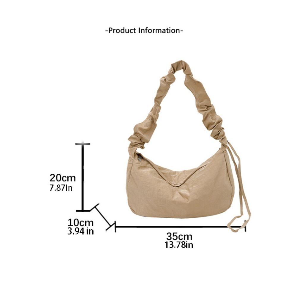 Korean Style Nylon Crossbody Bag Lightweight Large Capacity Pleated Shoulder Bag Solid Color Handbag Canvas Dumpling Bag Daily