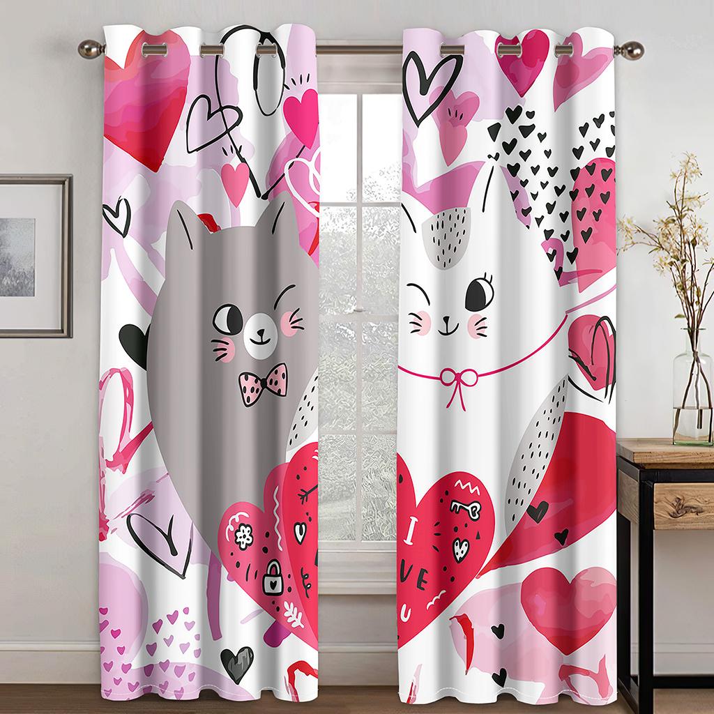 

3D-печать розовых влюбленных ко Дню святого Валентина, элегантные тонкие шторы для гостиной, спальни, декор, 2 шт., бесплатная доставка W50H130(CM)x2PCS&Grommet Top