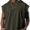 Summer Men's Vest Simple Training Sports Casual Sleeve Hooded Clip Europe and The United States Fashion Men's Solid Color Vest Daily Fitness