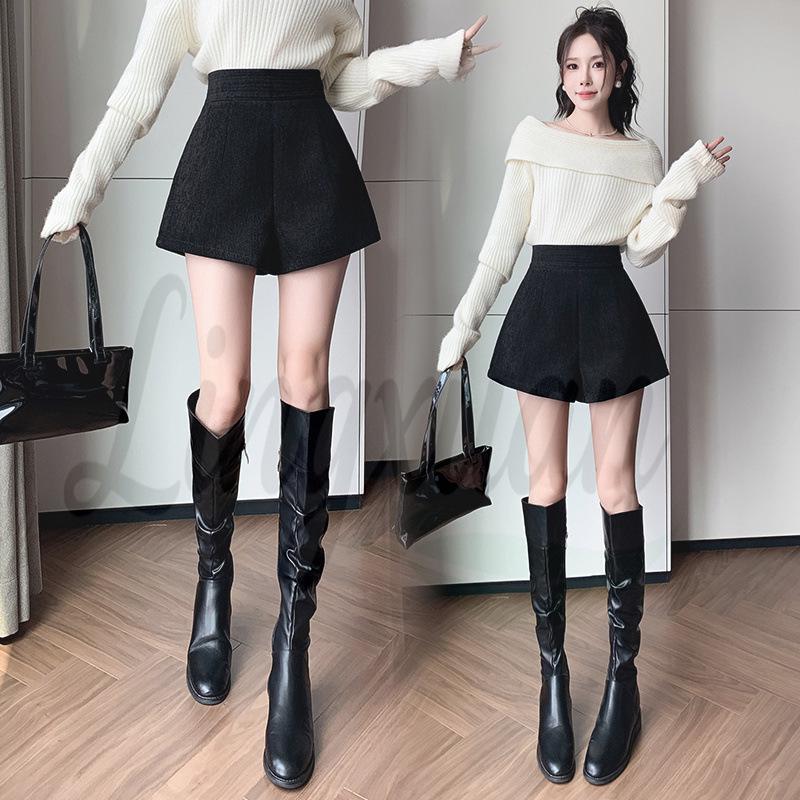 Women s High Waist Wool Chenille A-line Wide Leg Shorts - Autumn/Winter 2026 S