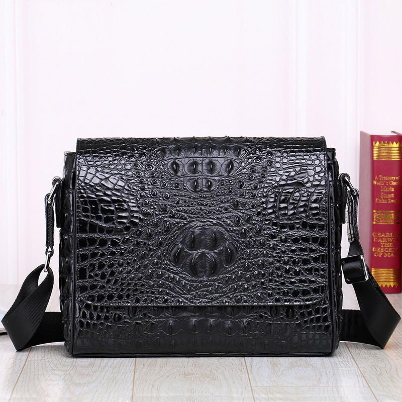 New Crocodile Leather Pattern Men s Single Shoulder Crossbody Bag Top Layer Cowhide Casual Horizontal Postman Trendy Style 30x8x25