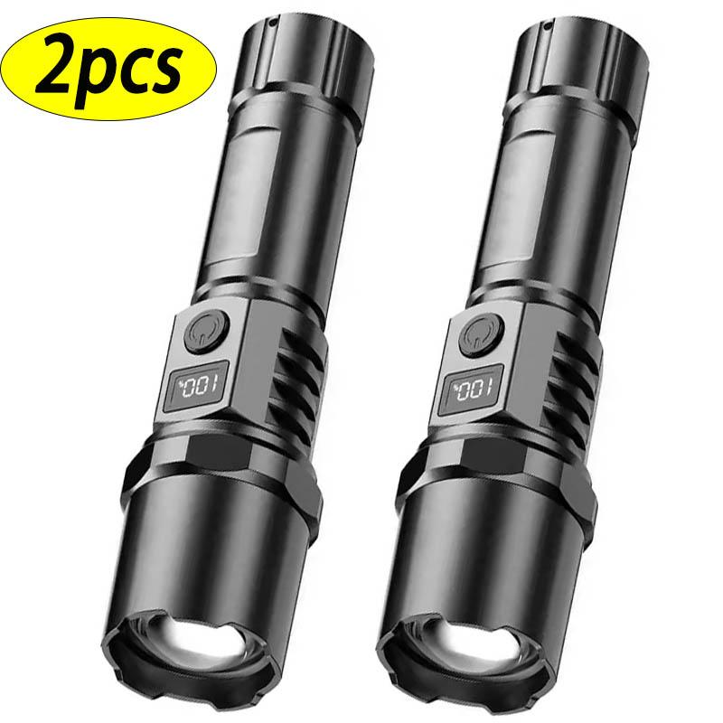 10000LM High Power LED Flashlight Long-range USB Rechargeable with Power Display Zoom Lantern For Outdoor Camping Fishing Torch