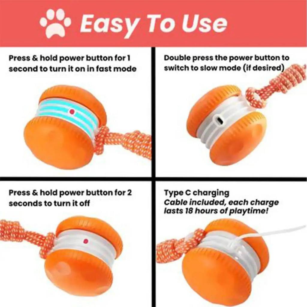 Interactive Dog Toys Smart Rolling Ball With Rope Motion Activated Automatic Moving Squeaky Dog Training Puppy Chew Toy Balls