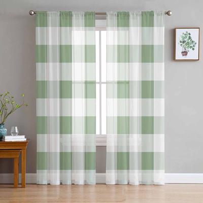 Cortinas Traslúcidas a Cuadros Verde Salvia para Decoración de Sala de Estar Cortinas de Ventana para Cocina Cortinas de Tul Voile Organza
