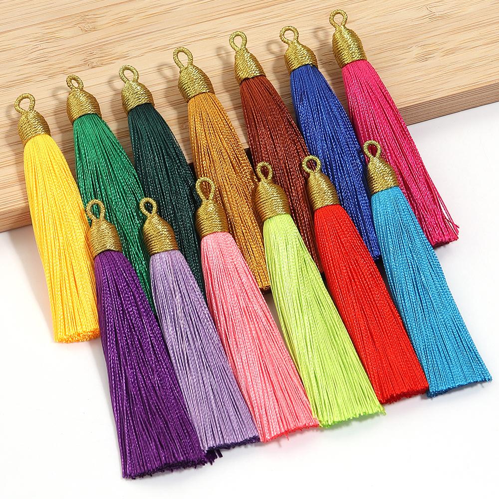 6pcs/Lot 85mm Gold Color Head Tassel Fringe Handmade Polyester Silk Tassel with Hanging Loop Bookmark Jewelryy Making Bookmark