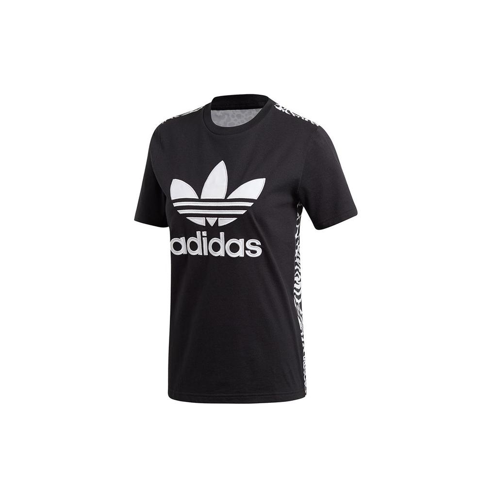 Adidas Originals Casual Sports Breathable Leopard Print T-Shirt Women Tops Black DY0883