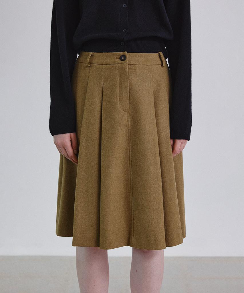 Step Around Pleats Wool Mid Skirt_Brown