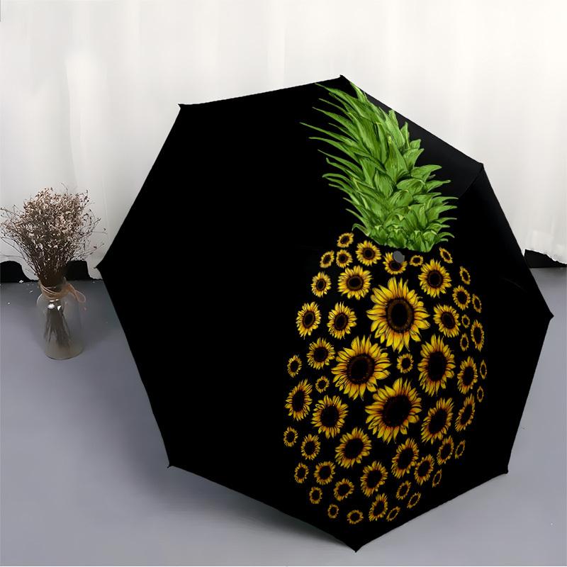 1pc Pineapple Sunflowers Automatic Open/Close Umbrella Compact Folding Umbrella, All-Season Portable Umbrella for Women/Men F1124102