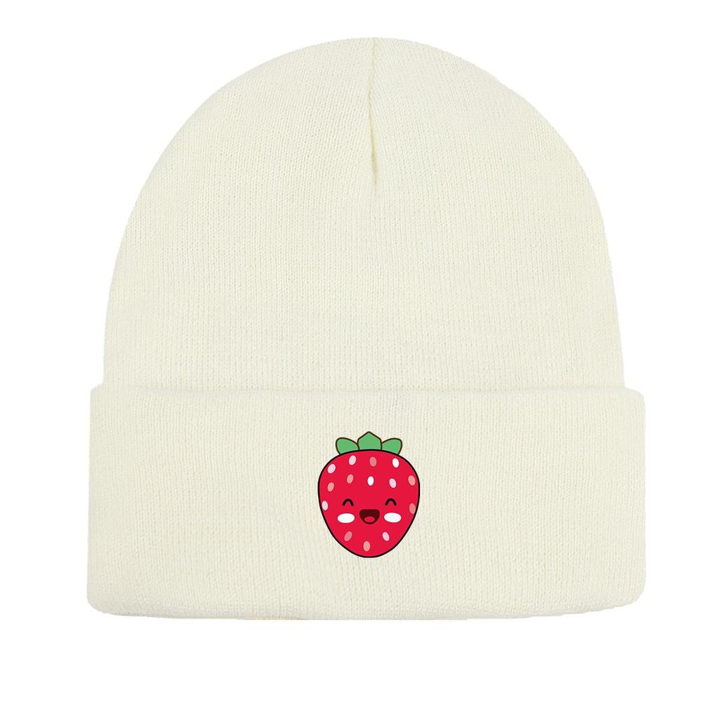Strawberries Winter Knit Cap Beanie, Cartoon Fruit Skullies Beanies Autumn Versatile Trendy Headwear Knitted Cap Beanie