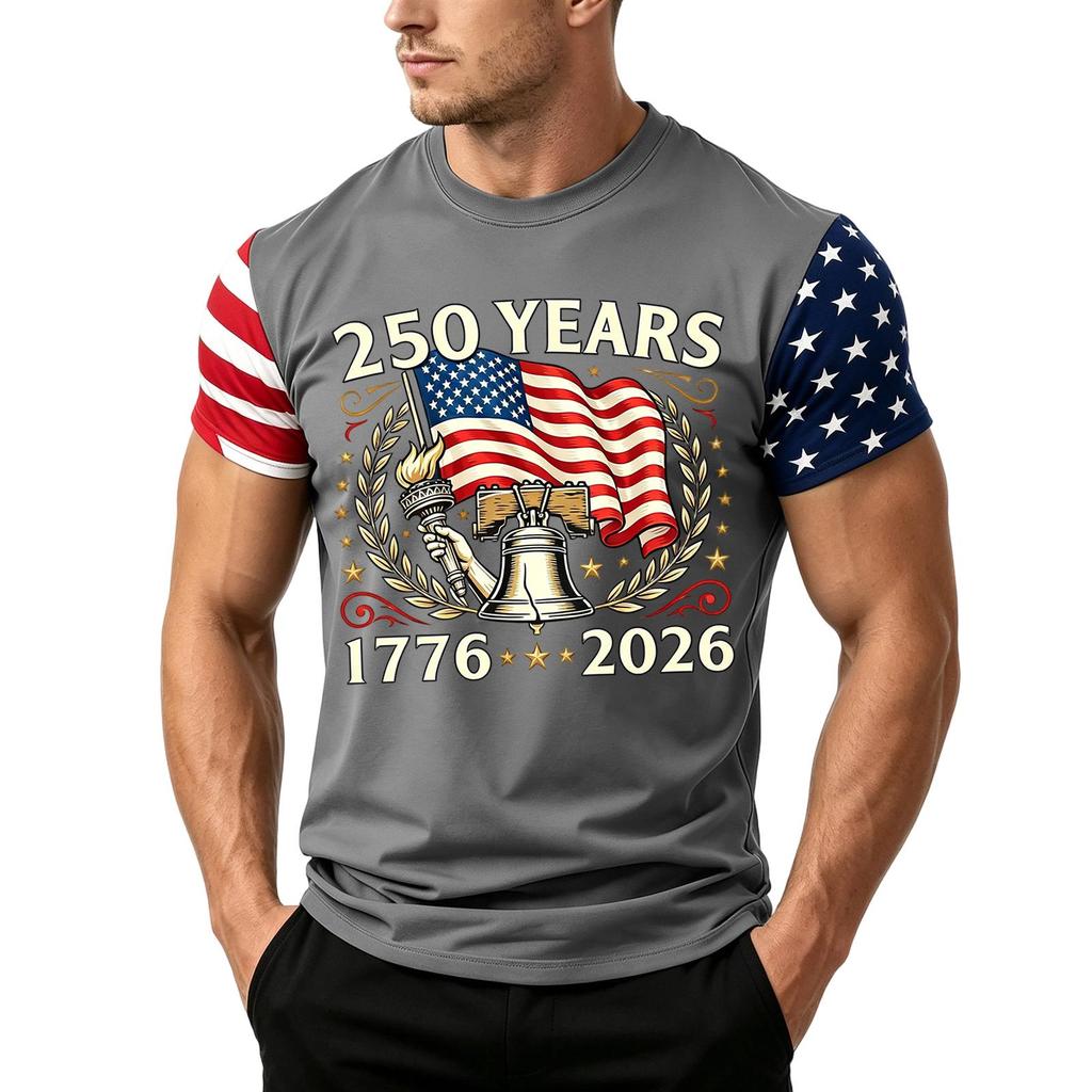 Herren Lockere Passform Kurzarm Freizeit T-Shirt Unabhängigkeitstag Flaggenaufdruck Sommer Tägliches Tragen Leichtes Bequemes Oberteil