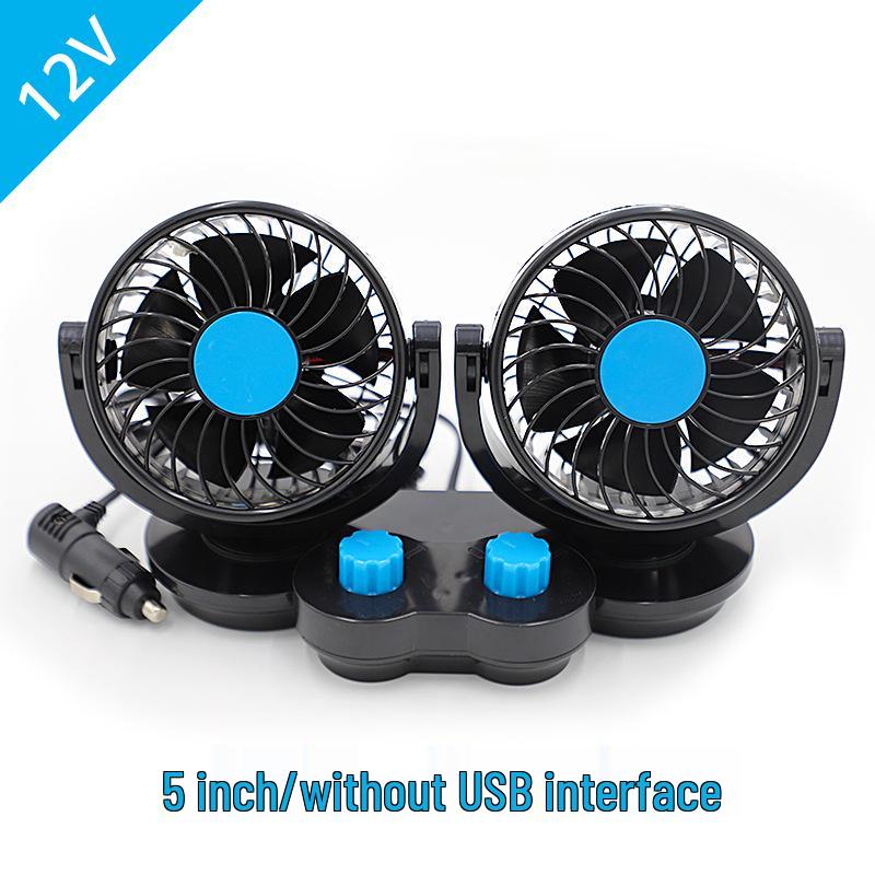 Silent Dual-Head Car Fan 12V/24V USB - Powerful Summer Cooling for Trucks