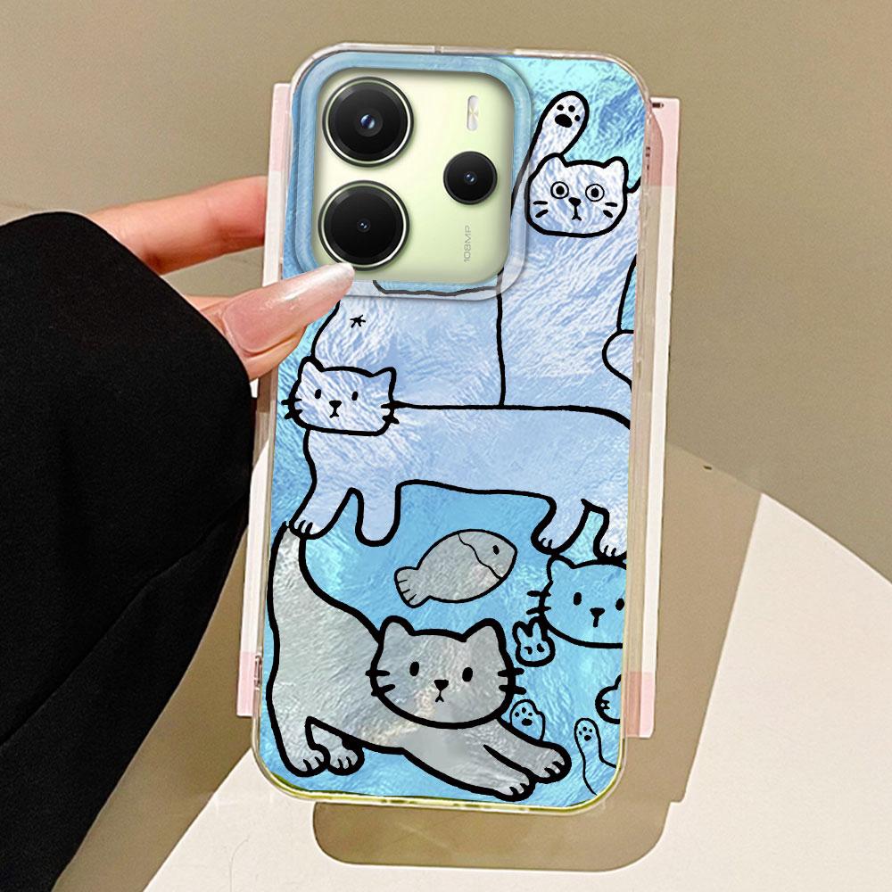 

Разноцветные Чехлы для Телефона с Линиями Котов Чехол для Телефона для Xiaomi Redmi Note 14 13 A3 Pro A5 A4 13C 14C 13T 14T Pro Оболочка Силиконовый Чехол Xiaomi 13T белый