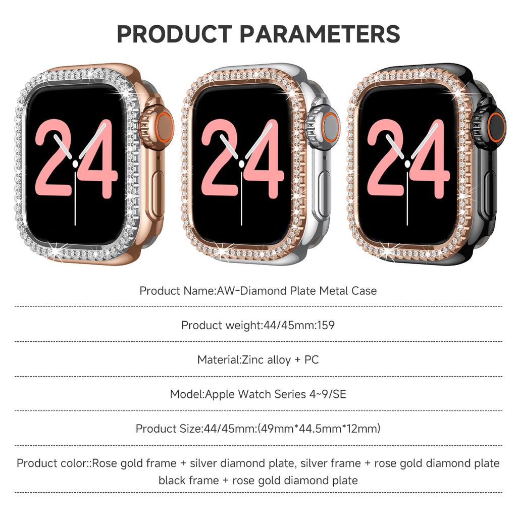 Lesklý Glamour Diamantový Dutý Ochranný Nárazuvzdorný Kryt iWatch Watchase Pro Apple Watch Kovový 44mm 45mm Bling Kryt pro iwatch SE/9/8/7/6/5