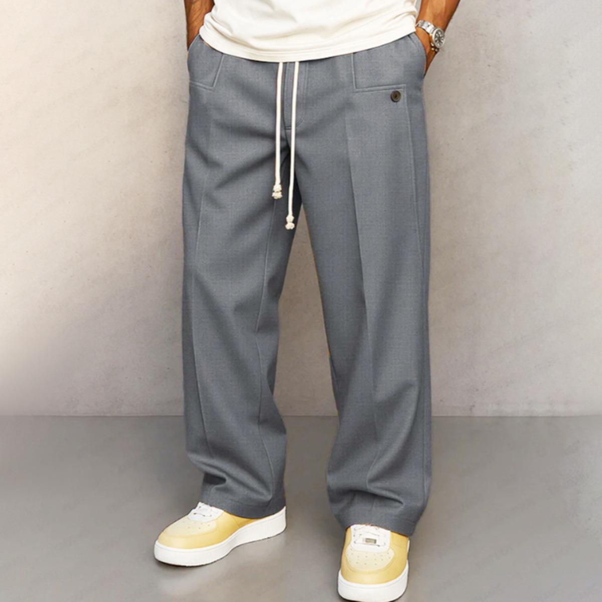 

Men s Solid Color Drawstring Straight Casual Pants Comfortable Daily Urban Style Trousers M серый