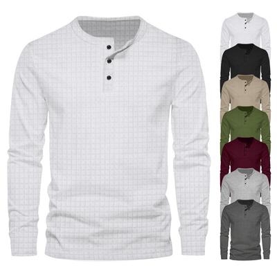 Herren Herbst und Winter Casual Jacquard kleines quadratisches Langarm-T-Shirt einfarbig Slim Pullover Henley-Shirt Herrenpullover