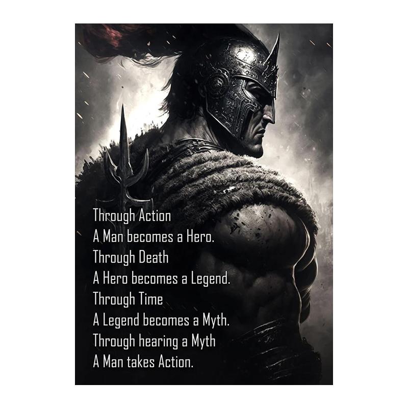 Warrior Motivational Quote Canvas Painting Posters Print Armored Spartan Inspirational Pictures Living Room Wall Art Home Decor