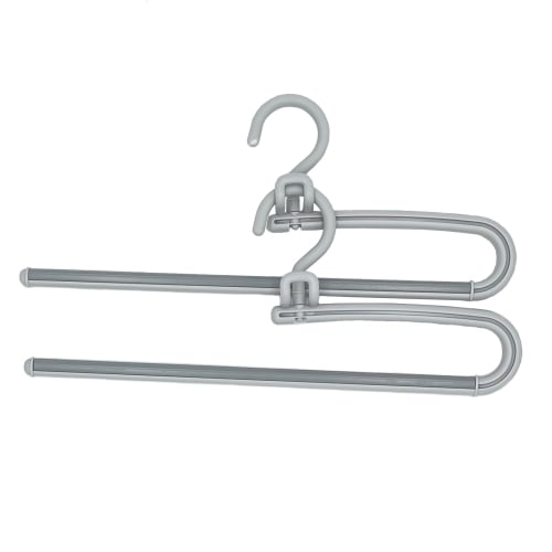 Shinkohanger Mono Closet Slacks Hanger Set of 2 with Connecting Hooks and Swivel Hooks, Gray
