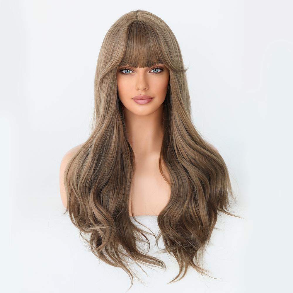 Perucas Sintéticas Longas Cacheadas Loiro com Preto Perucas de Cabelo Natural Partição Central para Mulheres Usar Para Cosplay Diário Lolita Resistente ao Calor