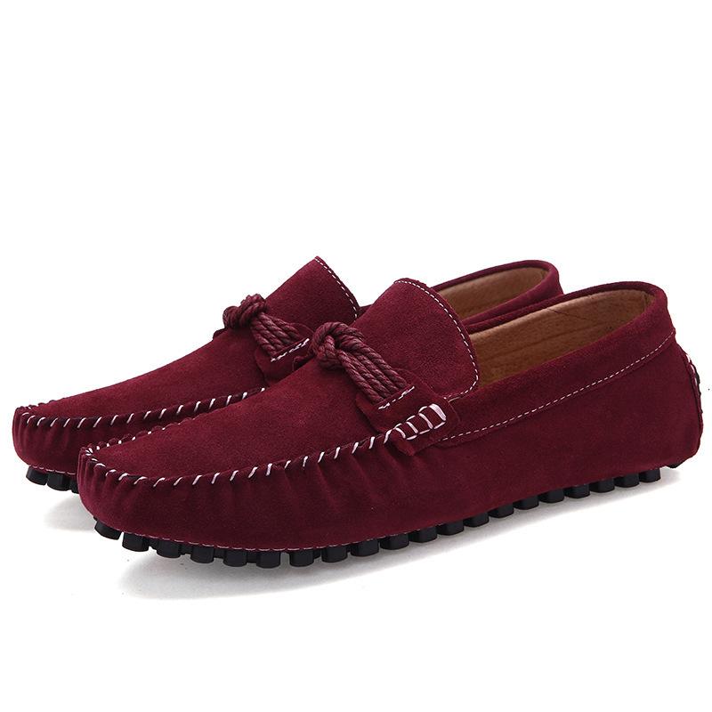 

Spring and summer popular Korean version of large size Doudou shoes casual leather shoes genuine leather hand-sewn lazy foot glove men s shoes 46 бордовый
