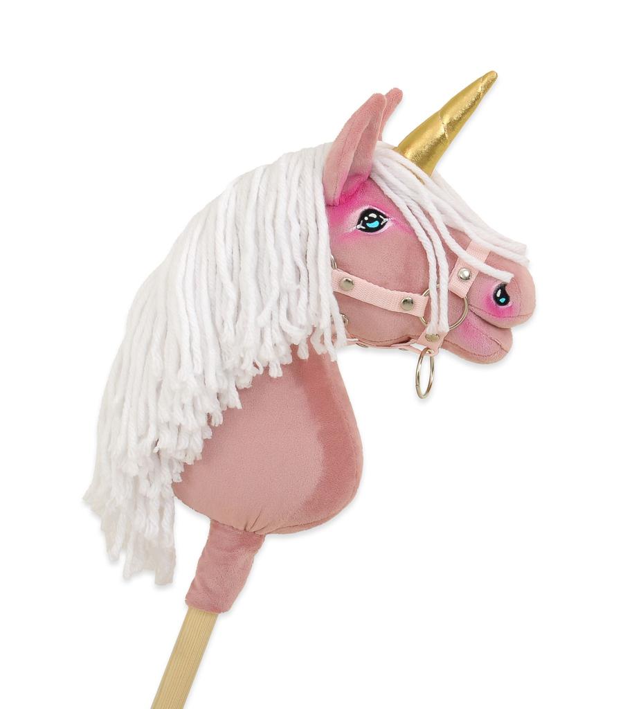 Hobby Horse Einhorn am Stock, Klein, Staubrosa, mit Weißer Mähne und Goldenem Horn