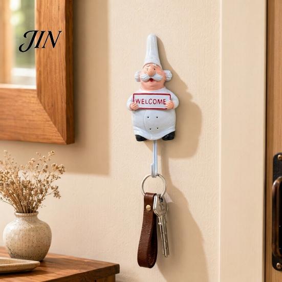 Removable Wall Hook Cute Chef Shape Hook, Strong Resin Kitchen No Punch Hole Adhesive Backing Decorative for Home Hang Utensils Dishcloths Aprons For