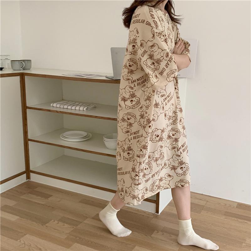 Girls' Summer, Spring and Autumn Short-sleeved Home Wear with Cute Cartoon Designs and Loose Style Pajamas and Nightgowns