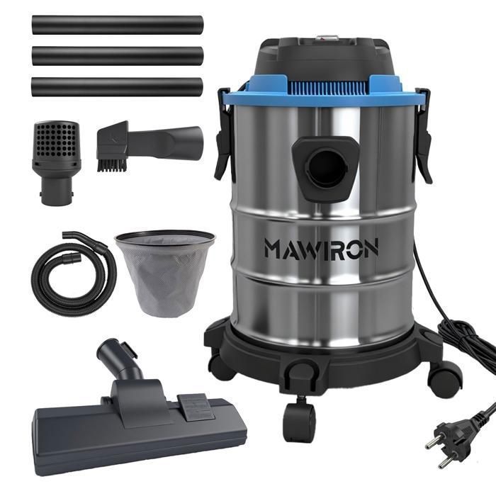 Water and Industrial Dust Vacuum Cleaner - MAWIRON - 20L - Stainless Steel - 1500 W - 40 Mm Hose