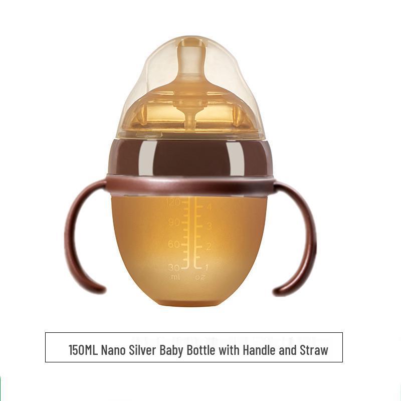 Wide-Mouth Silicone Baby Bottle with Handle, Anti-Colic, Breastfeeding Mimic, Gravity Ball for Weaning.