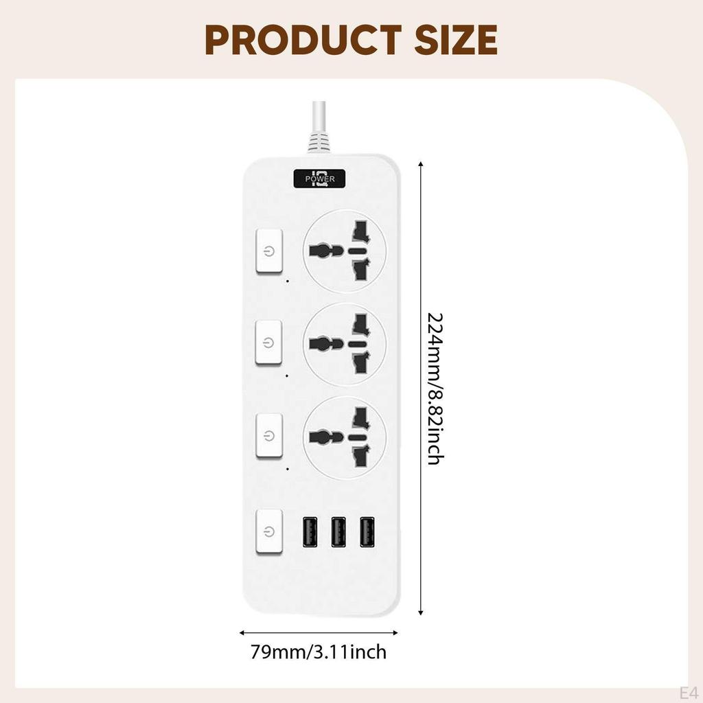 Power Strip Compact Office Simple Design Dorm Essentials Overload Protection Black