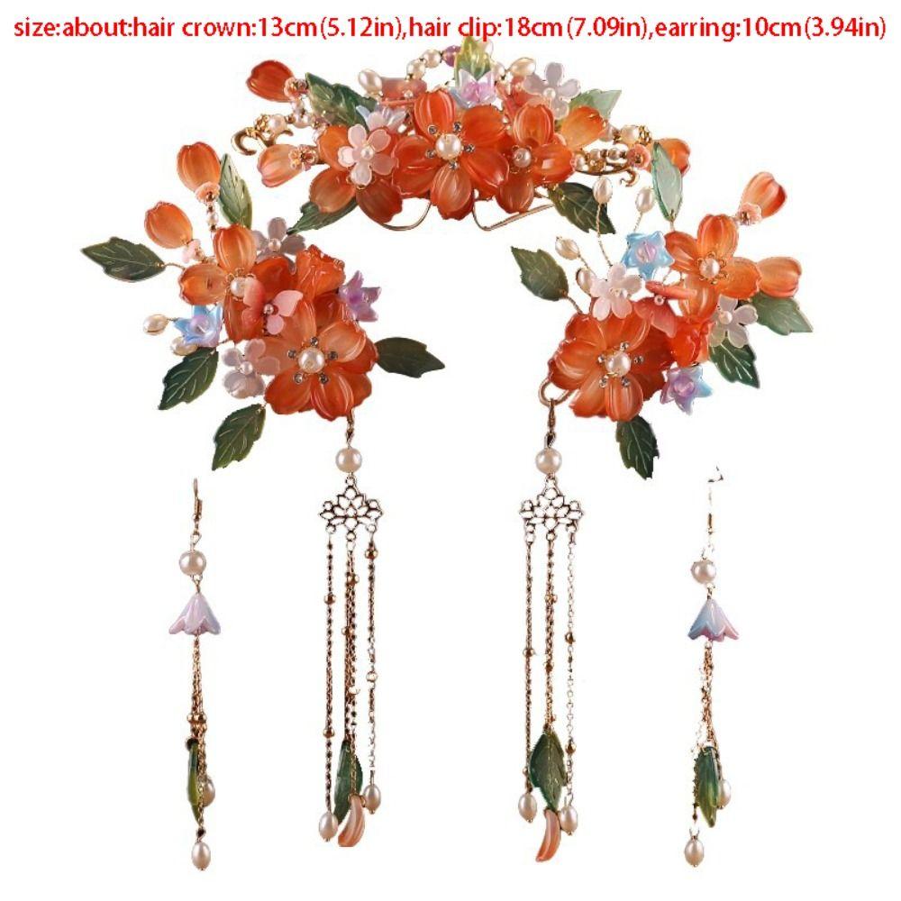 Exquisite Tassel Chinese Style Hairpin Set Pearl Earring Hanfu Hair Stick Alloy Hair Chopstick Flower Hair Comb Cheongsam