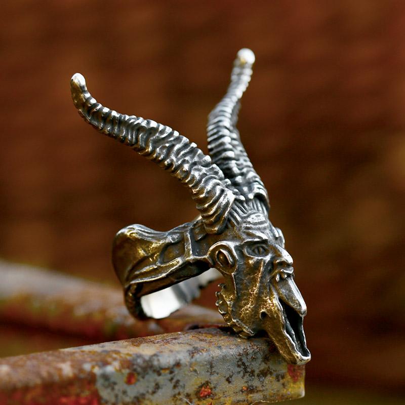 BEIER 2024 Neuer Einzigartiger Design Edelstahl Totenkopf Satan Widderhörner Ring Dämon Schwer Hohe Qualität Gothic Punk Schmuck Großhandel
