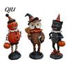 Decorative Resin Crafts Wooden Halloween Figurines, Pumpkin Scarecrow Wizard Owl Black Cat Tiered Tray Seasonal Accents Statue, Rustic Desktop