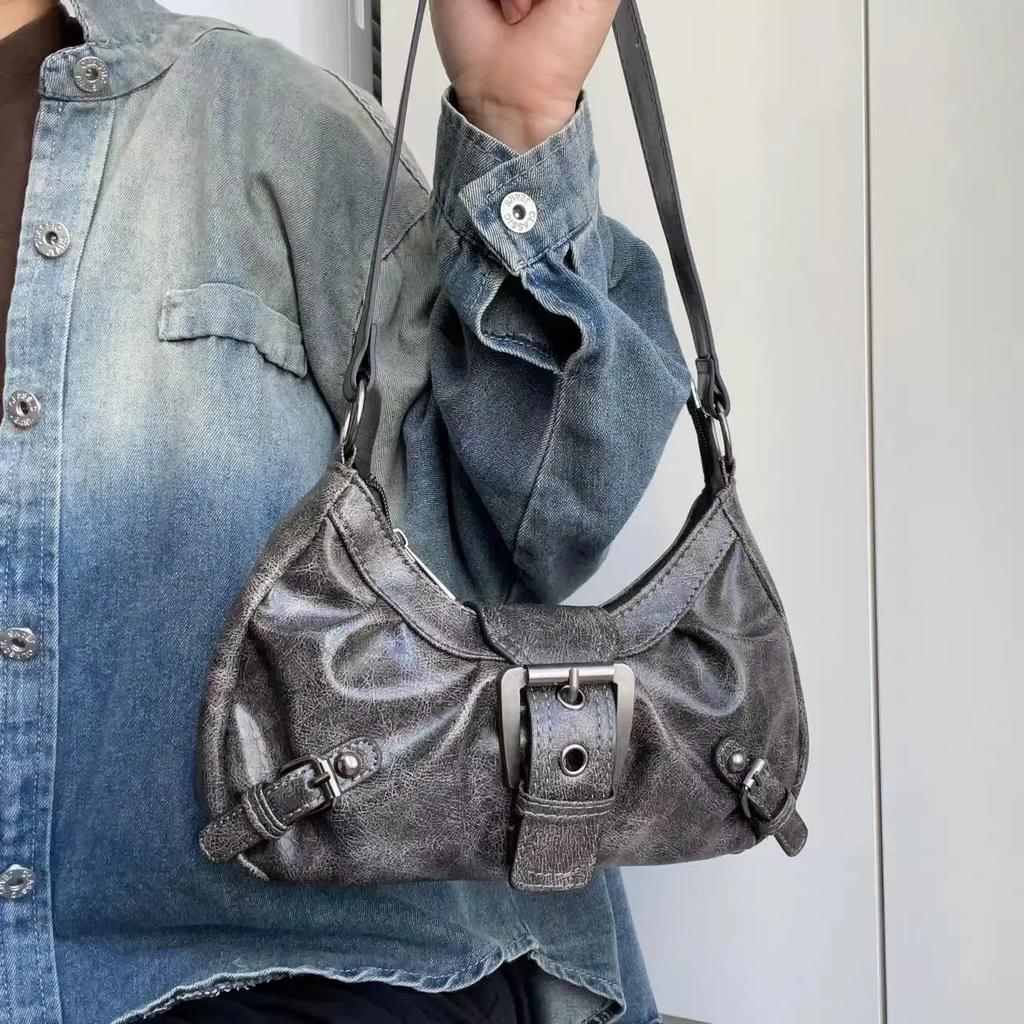 2025 Spring Hot Selling Maillard Style Retro Style Small Bag Spicy Girl Y2K Wasteland Style Vintage Leather Shoulder Armpit Bag