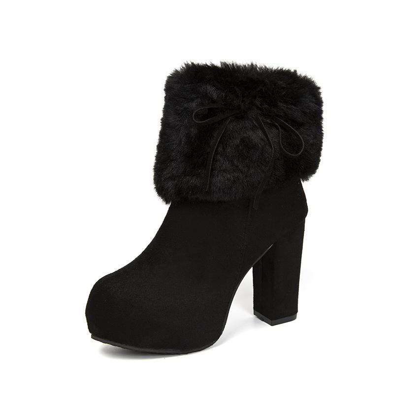 Coarse Heel High Heel Short Boots Women's Winter Women's Shoes New Platform Waterproof Table Martin Boots Velvet Women's Boots To Keep Warm