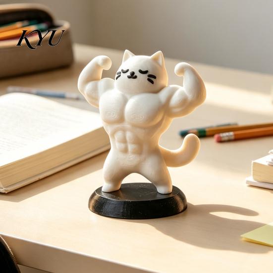 Trendy Room Decor 3D Printed Muscle Cat Figurine, Funny Strong Animal Desk Ornament for Muscular Figurine Home Office, Creative Sculpture with