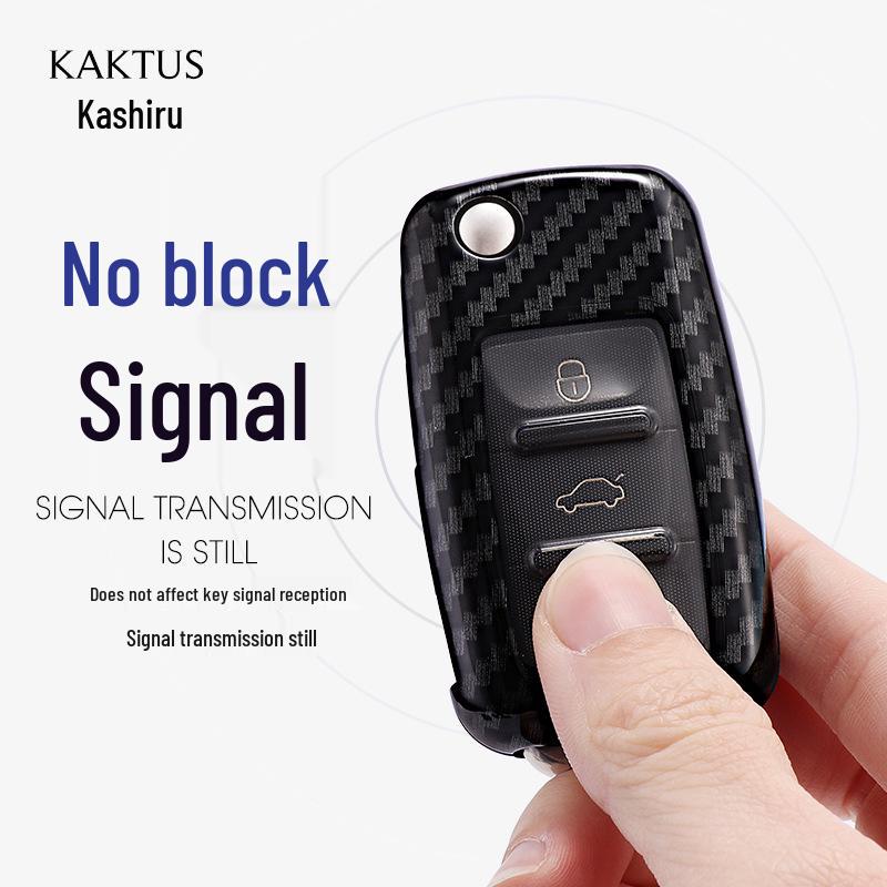 Kashiru Carbon Fiber Car Key Case for Volkswagen Sagitar, Lavida, Tiguan - Full Wrap Shell Cover