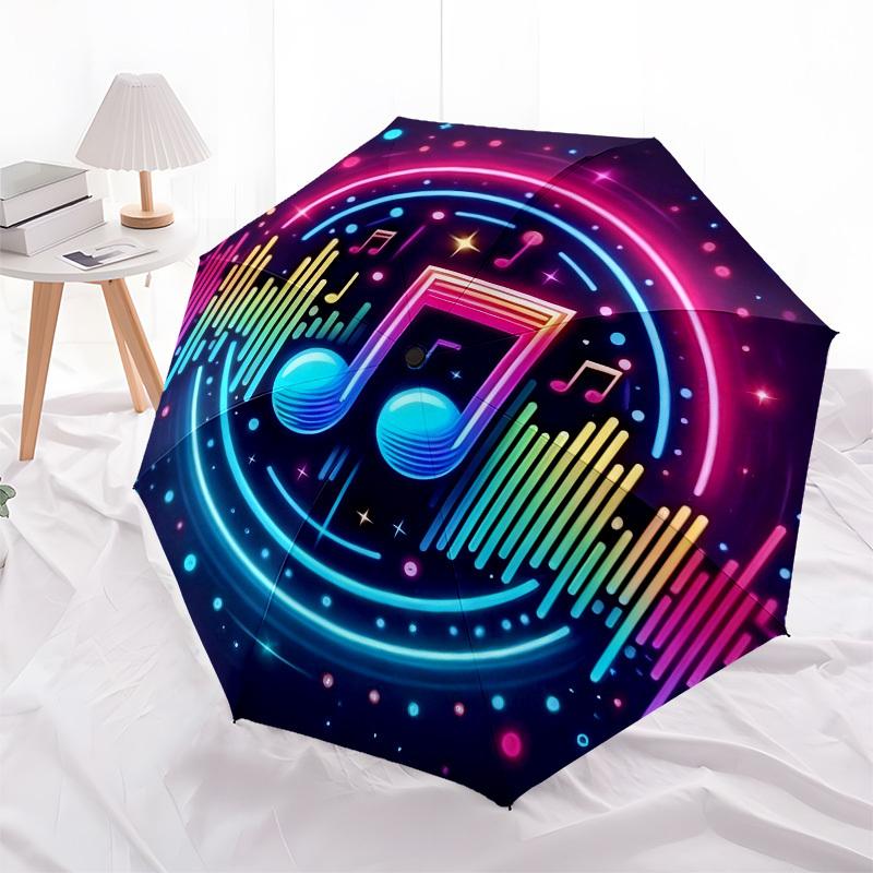 1pc Music Notes Sound Waves Automatic Folding Umbrella, Heavy Duty 8 Rib Iron Frame, Suitable for Travel, Daily Use, Birthday, Decor Gift 23