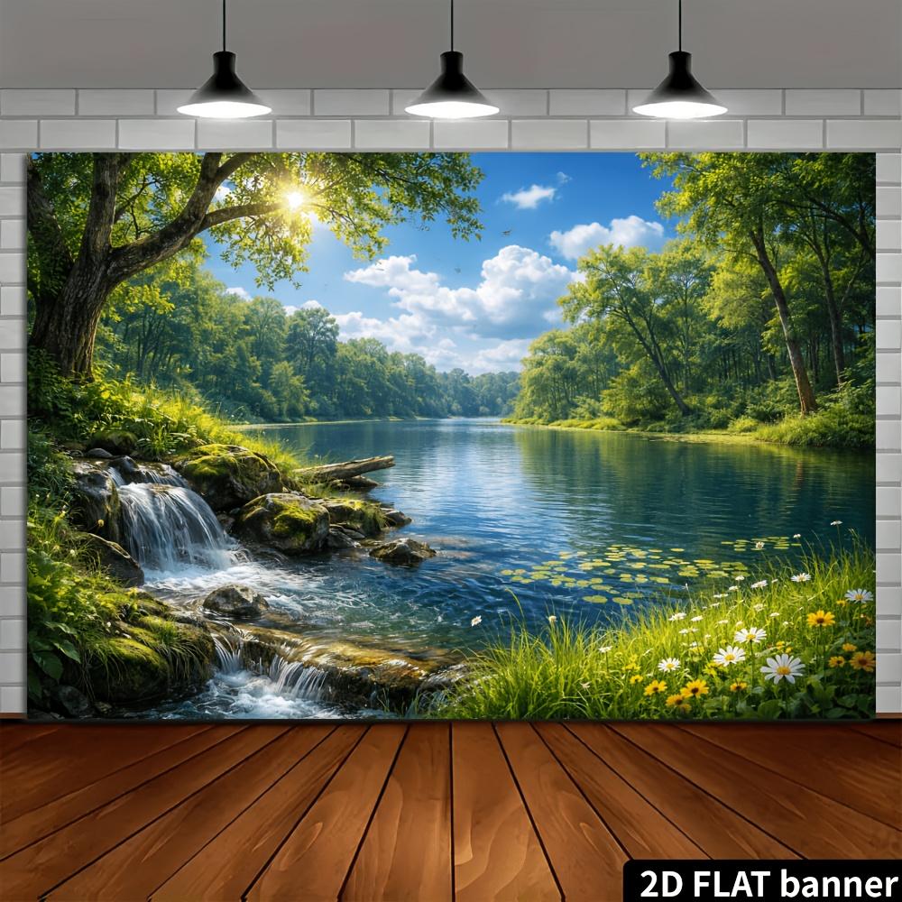 2D Plane, 1 Piece of Forest Stream Lake-themed Background Fabric, Suitable for Indoor and Outdoor Use, Etc.