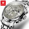 OLEVS Mens Watches Top Brand Luxury Moon Phase 24 Hour Chronograph Quartz Watch Stainless Steel Waterproof Sport Wristwatches