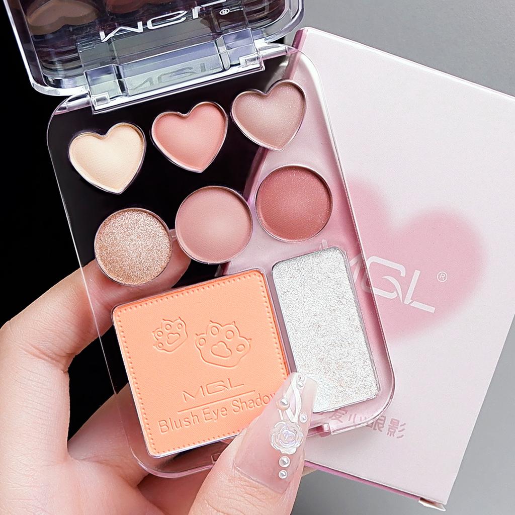 8-color Love Eyeshadow Palette Blush Highlight All-in-one Powder Orange Peach Color Earth Color Affordable Student Makeup Palette