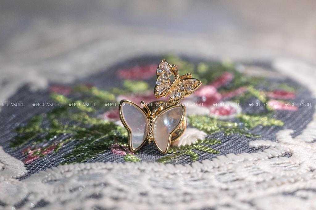 FREE ANGEL Small Hat Tissue 3A Zircon 18k Natural Independent Elegant and White Entrance Stylish Butterfly, Brooch, Pin, Clip, Pin, Stone, Plating,