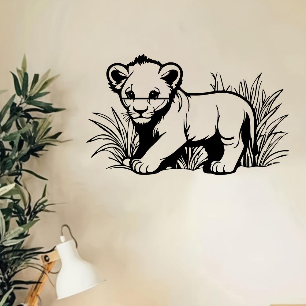 1pc Lion Cub Metal Wall Art, Safari Theme Gift for Kids Room, Weather Resistant Garden Fence Decor, Wild Animal Statue Mural