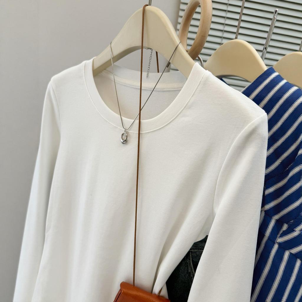 Women's Slim Fit Thermal White Lace Long Sleeve Top - Korean Style for Autumn/Winter