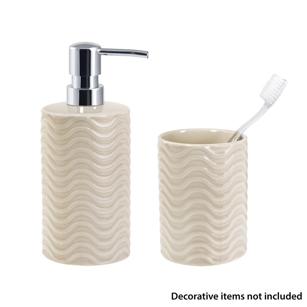 

Ceramic Bath Accessory Set Soap Pump Toothbrush Holder Tumbler Bathroom Organizer Embossed Design Unisex Hand Wash Ready United States