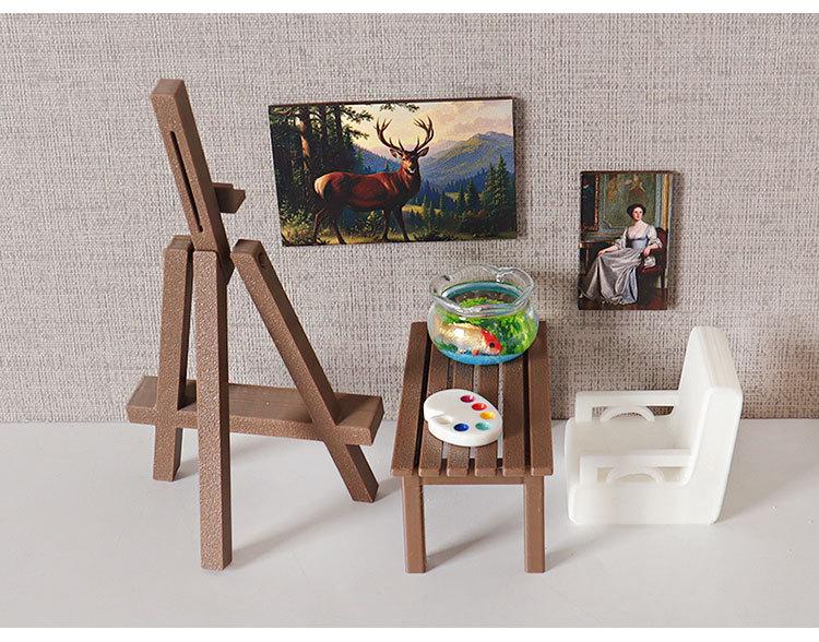 Mini Dollhouse Easel and Table Set - DIY Painting Board and Chair Accessories for Fish Tank or Scene Decor