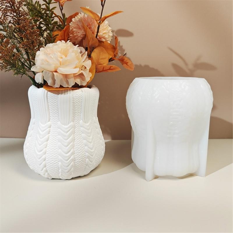 Silicones Dried Flower Vase Mold with Cable Knit Pattern Creative Art Project Tool For Tabletop Displays And Crafts