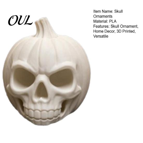 Halloween Skull Pumpkin Decoration 3D Printed Ornament, White Resin Skeleton Statue, Indoor Festive Atmosphere Props Themed Sculpture for Home